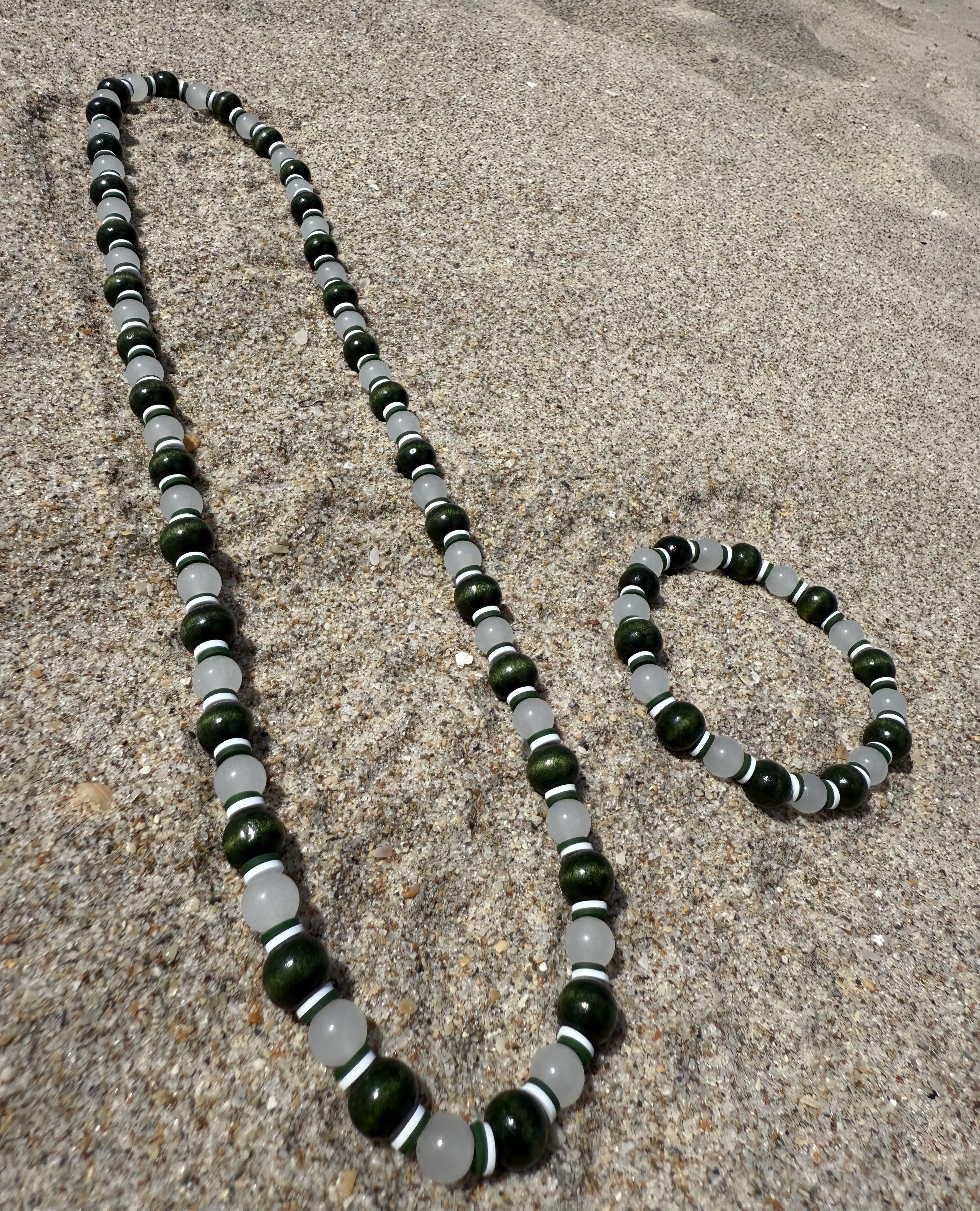 Moss and Morning Dew-Beaded  Sets, Dark Green